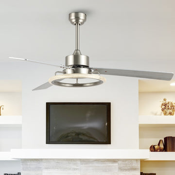 Remy 52" Modern Industrial Iron/Acrylic/Wood Remote-Controlled 6-Speed Integrated LED Ceiling Fan - JONATHAN Y